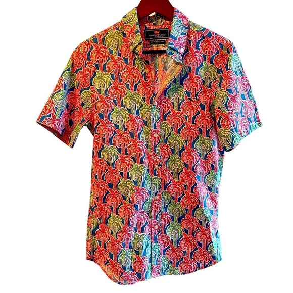 Vineyard Vines Other - VINEYARD VINES Palm Tree Button Down Short Sleeve Slim Fit Whale Shirt Size XS